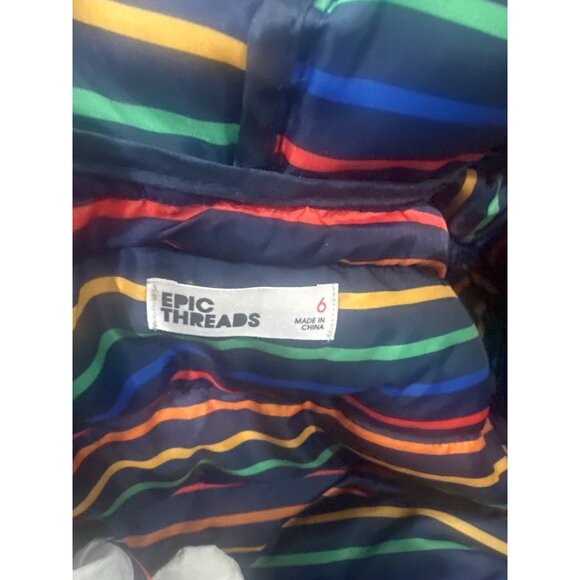 Epic Threads Packable Water-Resistant Hooded Puffer Jacket Kids Size 6 Blue Stri - Picture 6 of 8